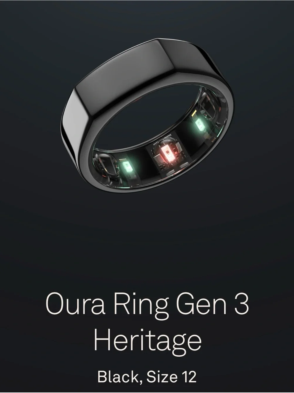 Oura Ring Gen 3 Heritage Size 12 Black Smart Ring With Charger